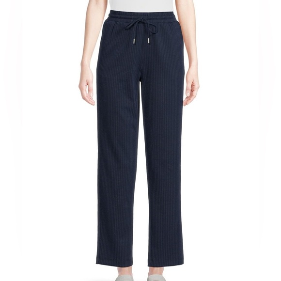 Time And Tru Pull On Navy Blue Pinstripe High Rise Knit Pants Size Medium 8-10 - Picture 2 of 16